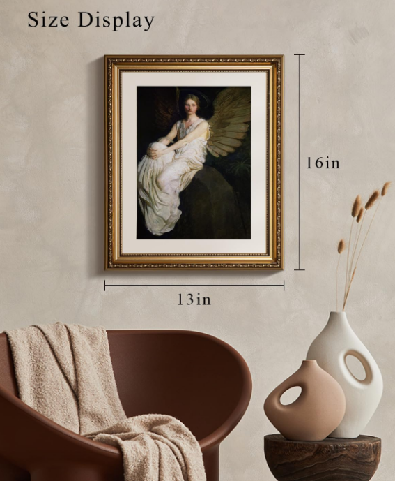 Gold Framed Wall Art Canvas Print Home Decor Stevenson Angel Wall Prints Vintage America Country Memorial Classical Oil Painting Decorative for Living Room Bedroom Office Wall Decor 13x16in