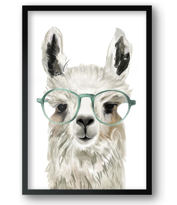Print Wall Art Decor - 19.5x25 Inch Painting Like Framed Artwork Llama In Glasses Print - Aesthetic Decorative Picture Poster for Home Walls, Living Room, Bedroom, Kitchen - Ready to Hang