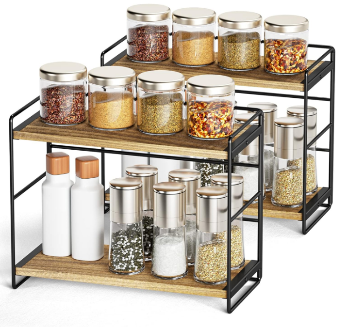 Bathroom Countertop Organizer Set of 2, Kitchen Counter Shelf Spice Rack Sink Countertop Storage Desktop Large Wood Shelf - Carbonized Black