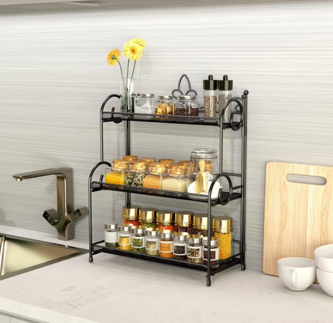 Bathroom Organizer Countertop - 3 Tier Spice Rack Organizer, Counter Organization and Storage for Bathroom, Kitchen, Bedroom, Offices, Foldable