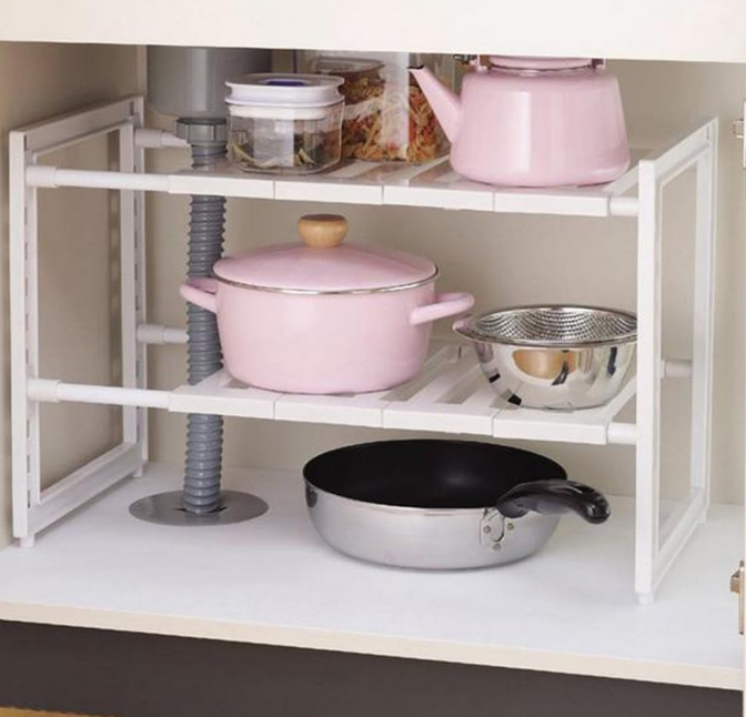2 Tier Under Sink Organizer,Expandable Cabinet Shelf Organizer 2 Tier Under Storage Rack with Removable Panels,Multi-Use for Under Kitchen Bathroom Sink Organizers and Storage