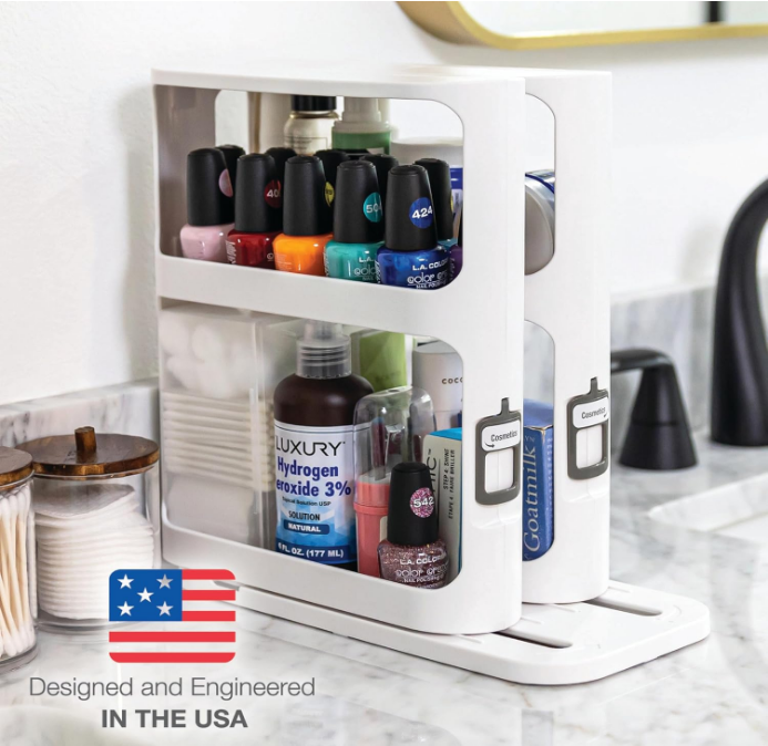 Cabinet Caddy Spice Rack Organizer for Cabinet - Slide & Rotate Kitchen Organizers and Storage - 2 Double-Decker Shelves - Non-Skid Base - Magnetic Modular Design - 10.8" H x 5.25" W x 10.8" D