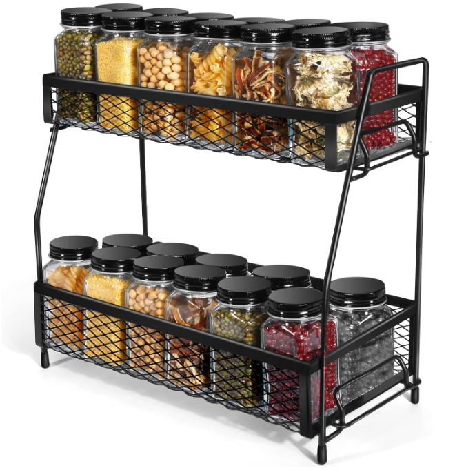Organizer for Countertop, 2 Tier Metal Foldable Non-Slip Countertop Organizer, Countertop Spice Rack for Kitchen Bathroom Countertop(Black)