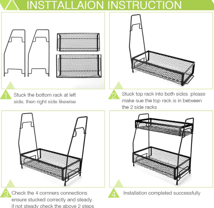 Organizer for Countertop, 2 Tier Metal Foldable Non-Slip Countertop Organizer, Countertop Spice Rack for Kitchen Bathroom Countertop(Black)