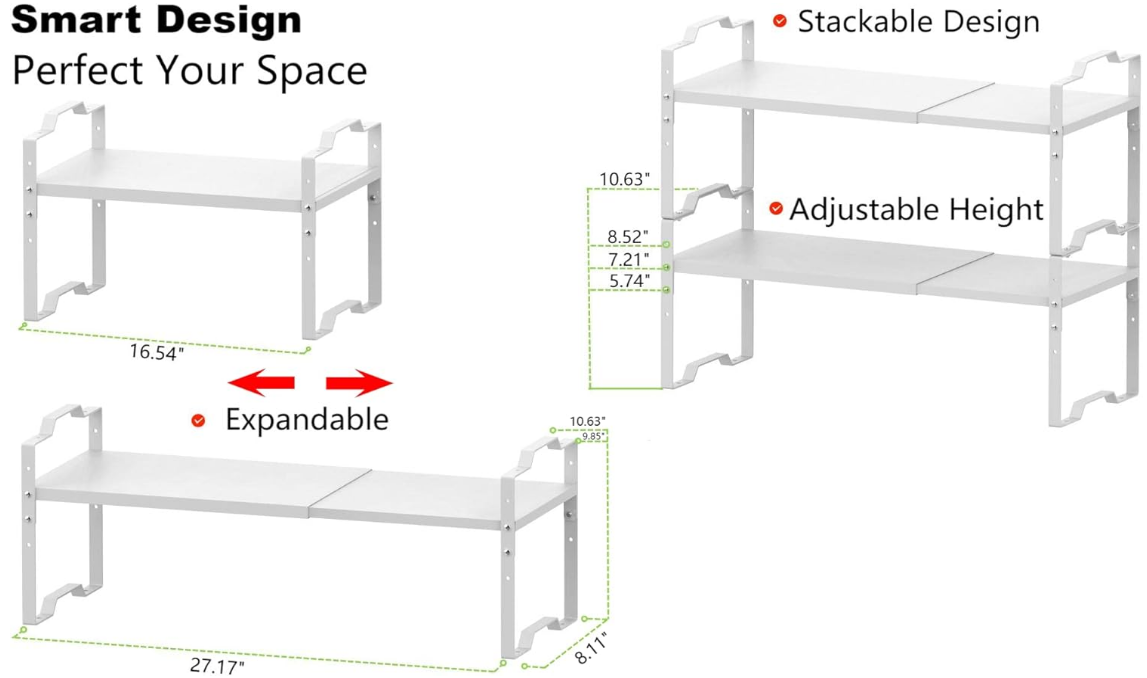 Shelf for Cabinet Organizer Adjustable Stackable Spice Rack at Kitchen and Bathroom More, Counter Countertop Cupboard Organization Pantry Storage(MEDIUM/3PACKS/WHITE)