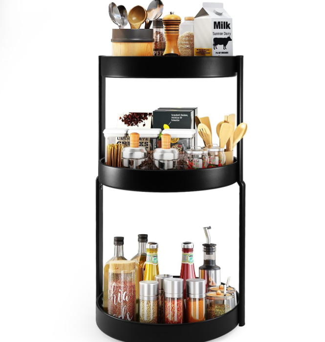 3 Tier Spice Rack Organizer, Lazy Susan Organizer for Kitchen, Metal Three Tier Lazy Susan, With Rotating Function, Kitchen Storage Supplies, 11 Inch, Black