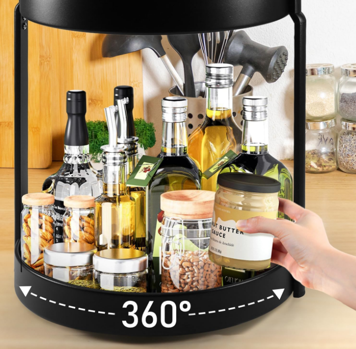 3 Tier Spice Rack Organizer, Lazy Susan Organizer for Kitchen, Metal Three Tier Lazy Susan, With Rotating Function, Kitchen Storage Supplies, 11 Inch, Black