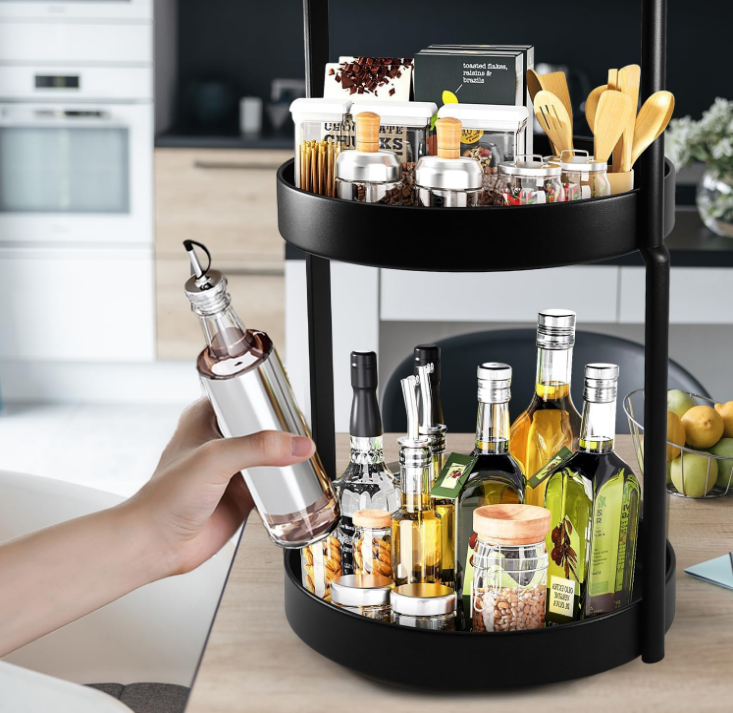 3 Tier Spice Rack Organizer, Lazy Susan Organizer for Kitchen, Metal Three Tier Lazy Susan, With Rotating Function, Kitchen Storage Supplies, 11 Inch, Black