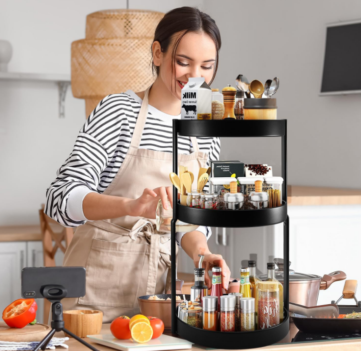 3 Tier Spice Rack Organizer, Lazy Susan Organizer for Kitchen, Metal Three Tier Lazy Susan, With Rotating Function, Kitchen Storage Supplies, 11 Inch, Black