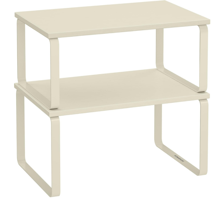 Cabinet Organizer Shelf, Set of 2 Kitchen Counter Shelves, Kitchen Storage, Spice Rack, Stackable, Expandable, Metal and Engineered Wood, Cream White 