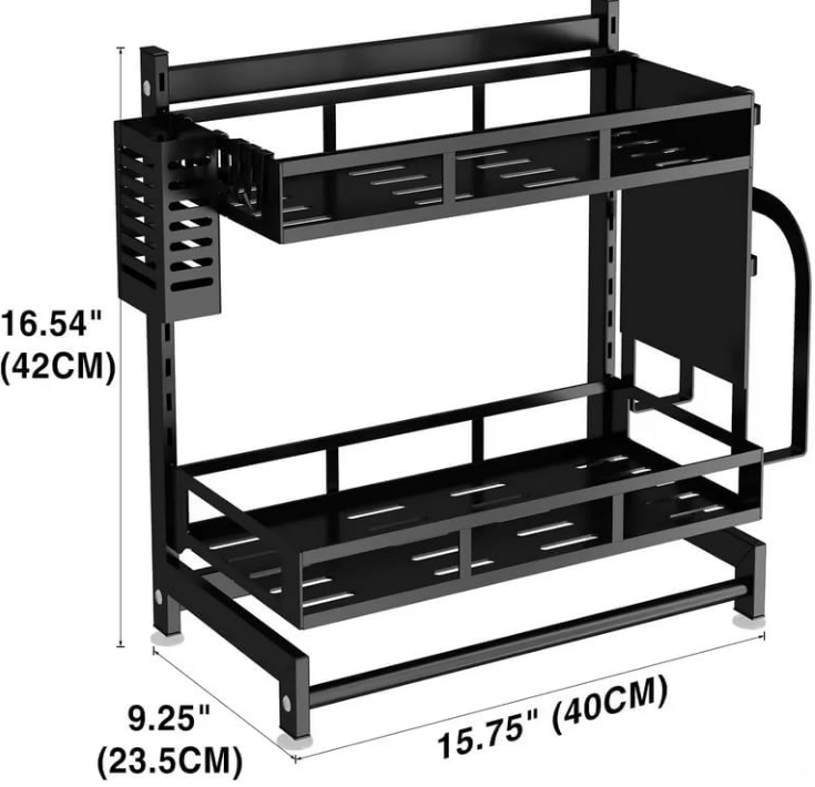 Storage Organizer 2 Tier Seasoning Black Metal Kitchen Countertop Standing Corner High Capacity and Multi-Purpose Spice Rack