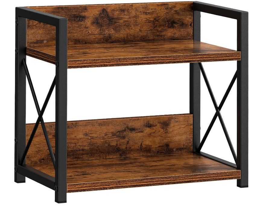 Countertop Shelf Organizer, 2 Tier Kitchen Spice Rack Organizer for Countertop, Wood Coffee Counter Shelf Organizer for Home (Brown, S)