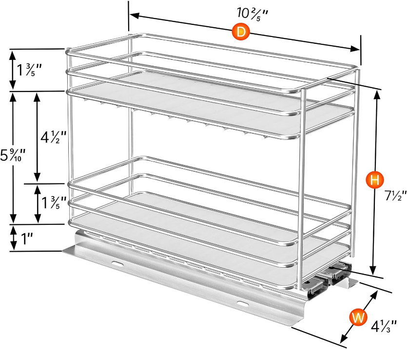 Pull Out Spice Rack 4.33”W x 10.24”D x 8.66”H, Heavy Duty Slide Out Spice Organization for Cabinet, Sliding Seasoning Organizer for Cabinet with Frosted Pad