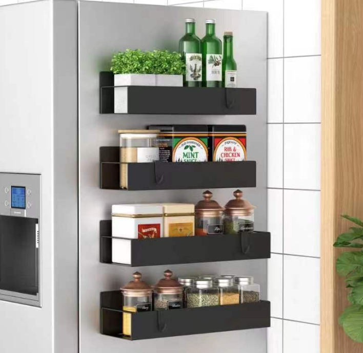 4 Pack Magnetic Spice Storage Rack Organizer for Refrigerator and Oven, Black Fridge Organizers and Storage