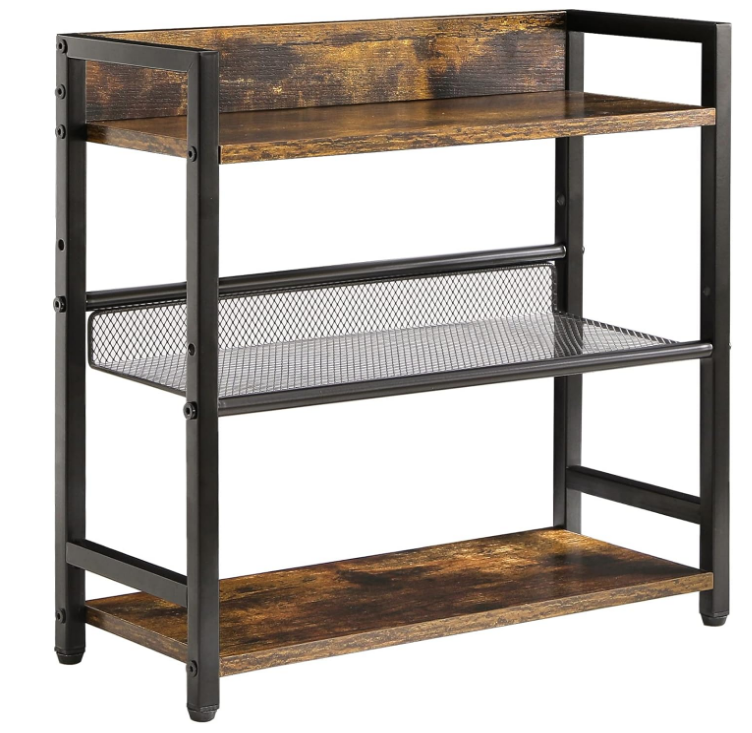 3-Tier Spice Rack Industrial Counter Shelf Desktop Storage Organizer Standing Seasoning Rack for Countertop Kitchen Office Living Room Desktop Rustic Brown