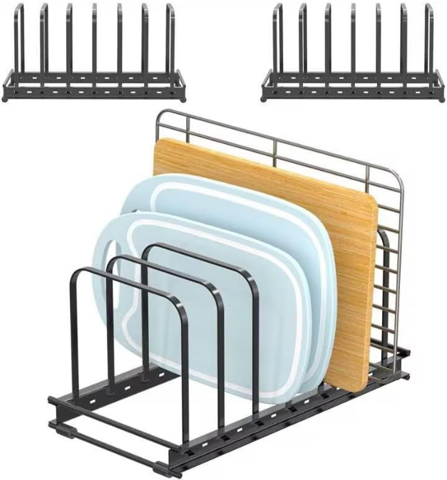 Board Organizer, 2Pcs Metal Bakeware Organizer Rack Holder Adjustable 7 Slots kitchen Cabinet Storage Rack for Cookie Cooking Sheet, Pan, Pot, Lids, Molds Cookware, 11.02x 5.91x5.51