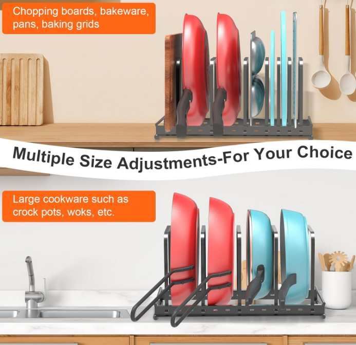 Board Organizer, 2Pcs Metal Bakeware Organizer Rack Holder Adjustable 7 Slots kitchen Cabinet Storage Rack for Cookie Cooking Sheet, Pan, Pot, Lids, Molds Cookware, 11.02x 5.91x5.51