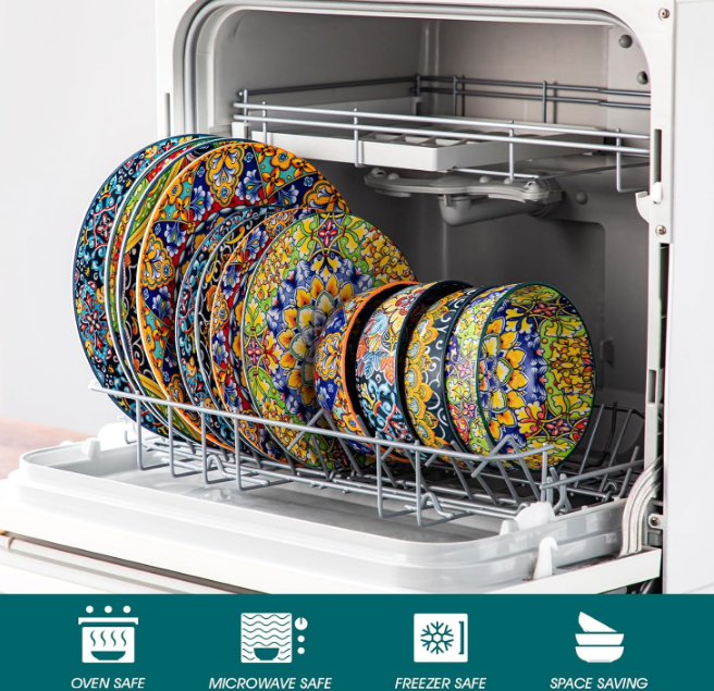 12 Pieces Dinnerware Sets, Plates and Bowls Set, Porcelain Dishes Set for 4, Microwave and Dishwasher Safe, Scratch Resistant, Bohemian Style Dining Ware Service for 4, Series SIMI