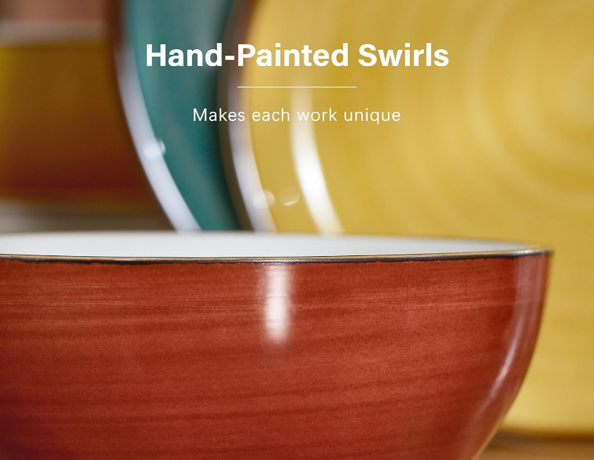  Plates and Bowls Set - Microwavable, Oven & Dishwasher Safe Porcelain Dinnerware Set - Scratch Resistant, Ceramic Dish Set for 4(12pcs) - Assorted Colors