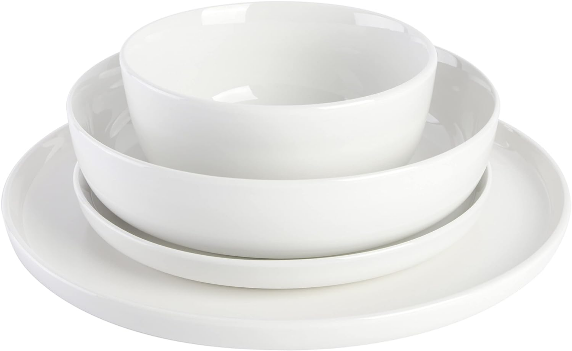 Oslo Porcelain Chip and Scratch Resistant Dinnerware Set, Service for 4 (16pcs), Plates and Bowls Dishes Sets, White