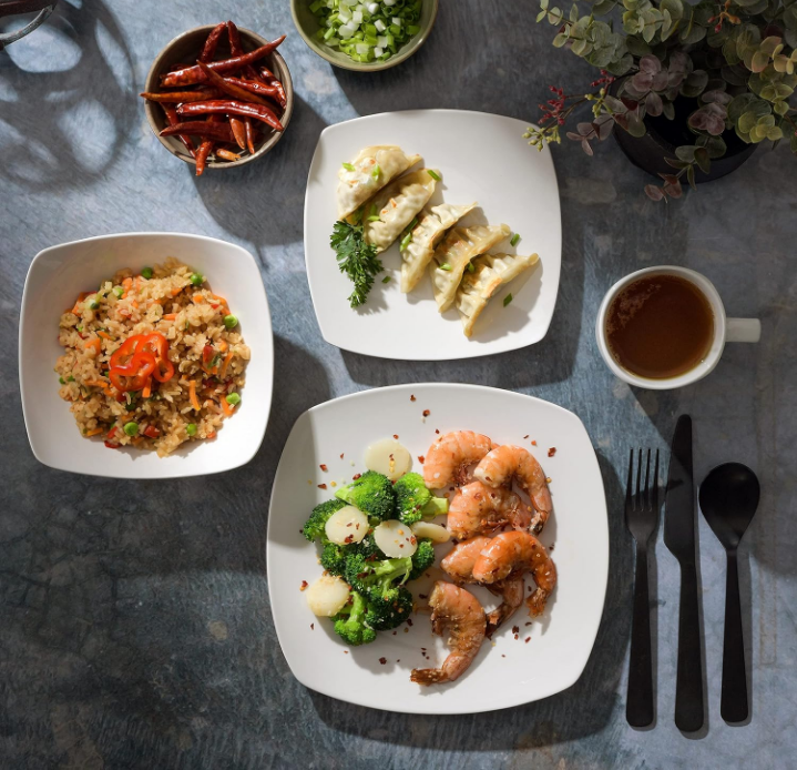 Home Zen Buffet Porcelain Chip and Scratch Resistant Dinnerware Plates, Bowls, and Mugs Set, Service for 4 (16pcs), White (Square Dishes)