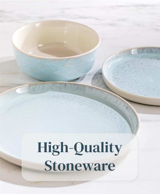 12 Piece Dinnerware Sets for 4 - Modern Style Stoneware Dinnerware Set - Scratch Resistant, Dishwasher, Microwave Safe Plates and Bowls Sets Ceramic, Bowl and Plate Set - Beige and Light Blue