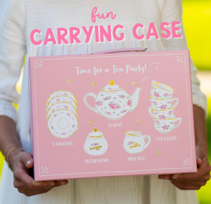 Tea Set for Girls - White & Floral Tea Party Set for Kids I Complete Children Tea Sets with Carry Case, Teapot, Cups and More, Birthday Gift for Little Girls & Toddlers