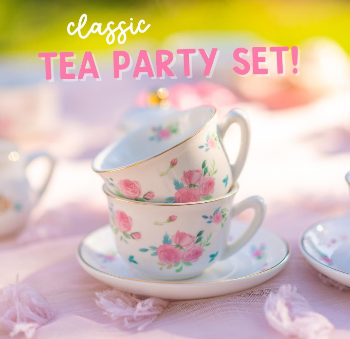 Tea Set for Girls - White & Floral Tea Party Set for Kids I Complete Children Tea Sets with Carry Case, Teapot, Cups and More, Birthday Gift for Little Girls & Toddlers