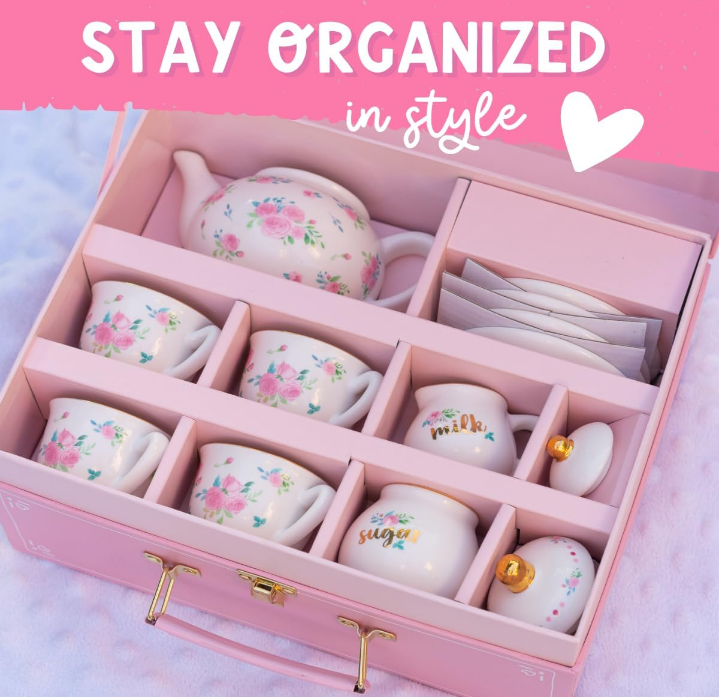 Tea Set for Girls - White & Floral Tea Party Set for Kids I Complete Children Tea Sets with Carry Case, Teapot, Cups and More, Birthday Gift for Little Girls & Toddlers
