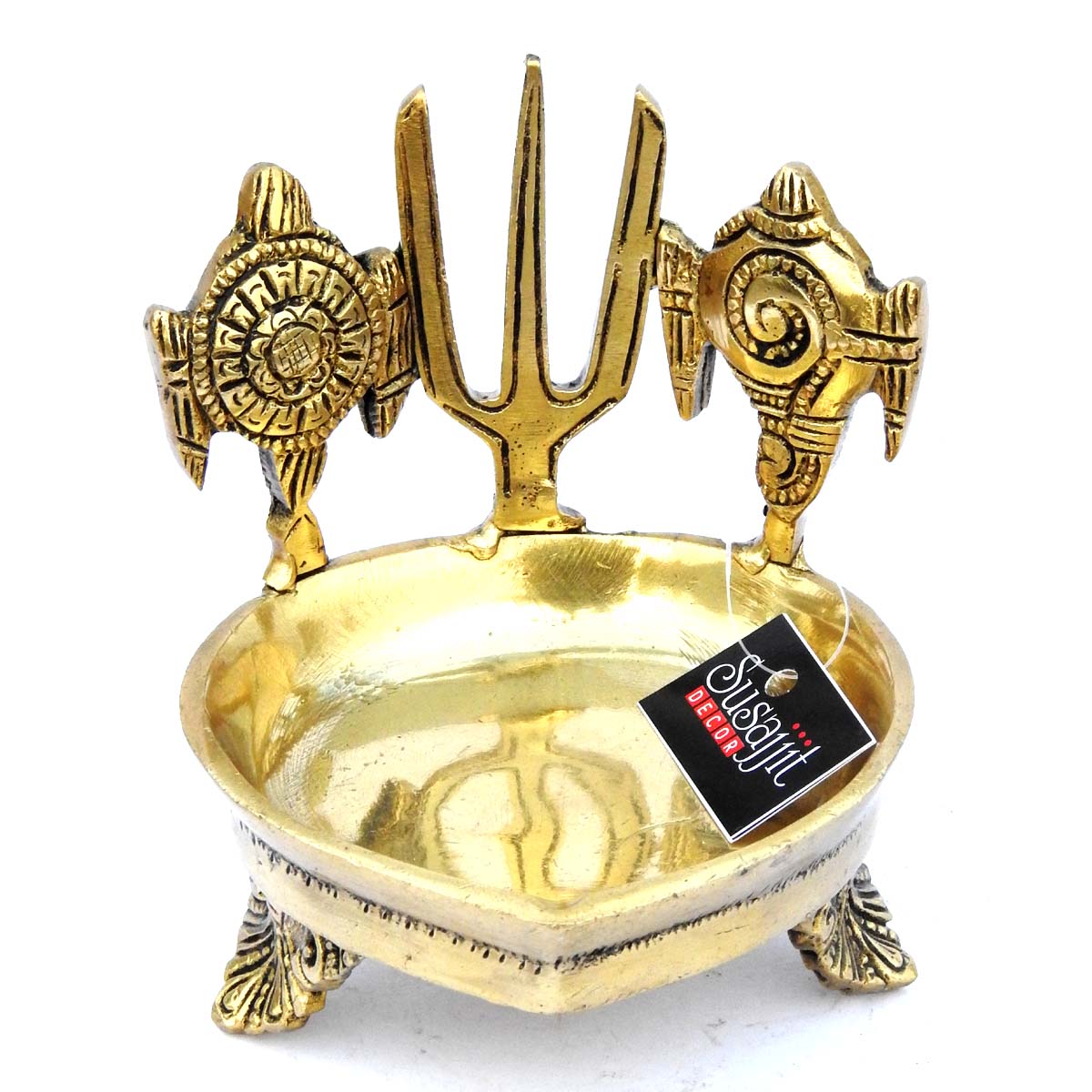 Brass Table Diya With Shankh Shakra Namah Symbol