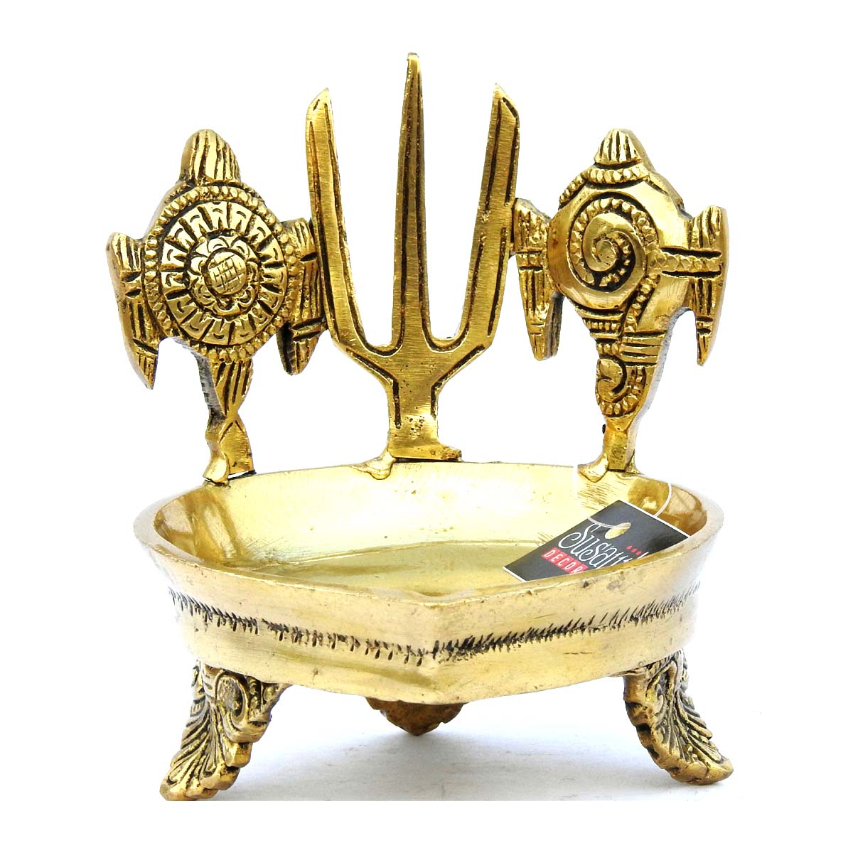 Brass Table Diya With Shankh Shakra Namah Symbol