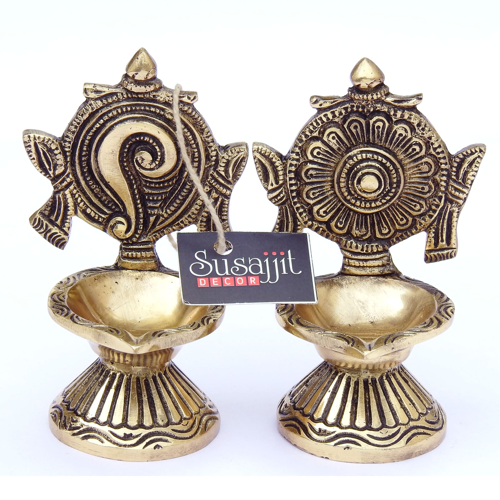 Shankh Chakra Brass Diya (Set of 2)