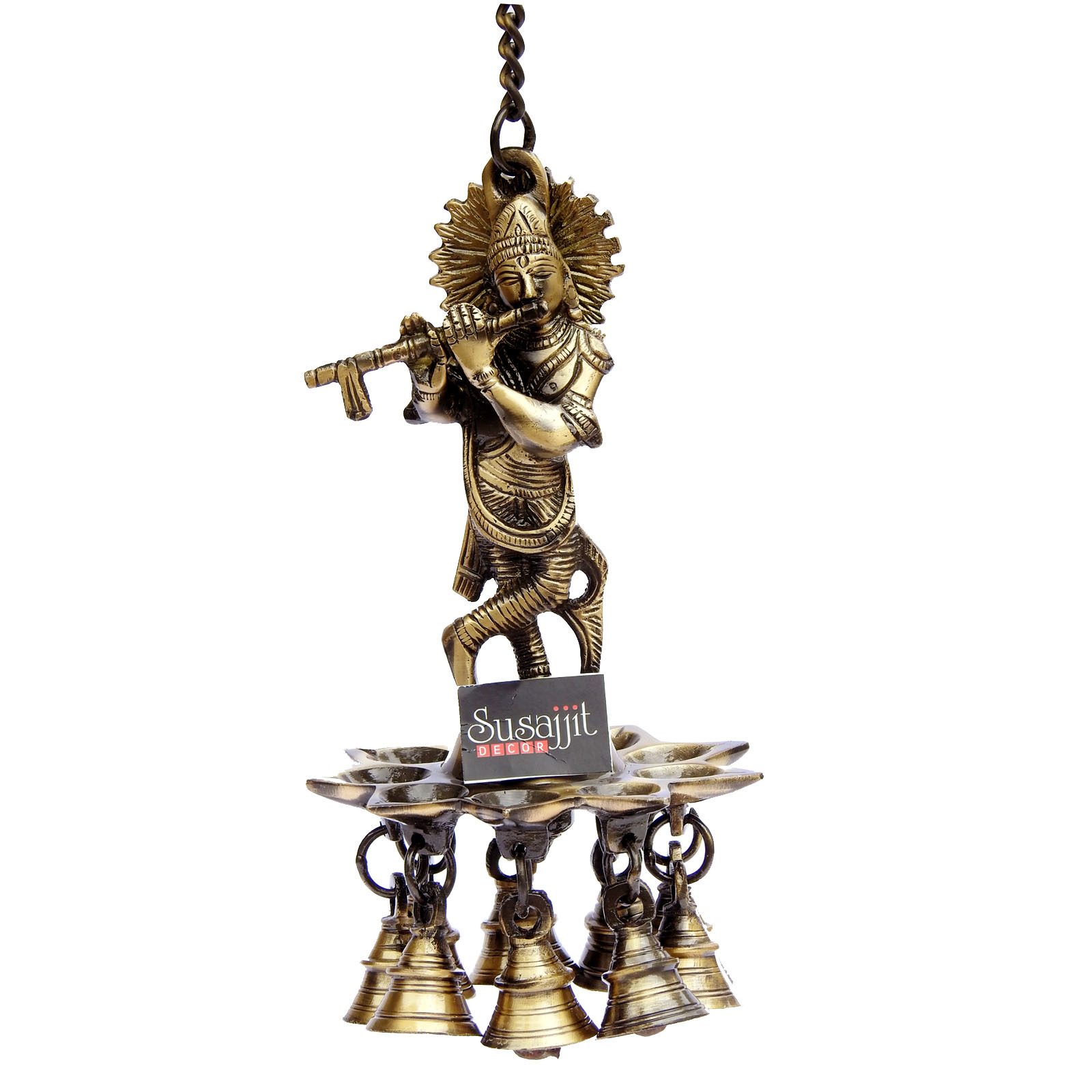 Brass Krishna Figurine with Bells