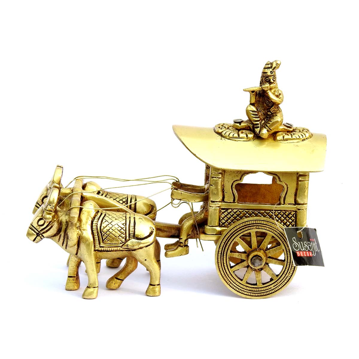 Beautiful Brass Bullock cart with krishna Decorative Showpiece for Home Décor