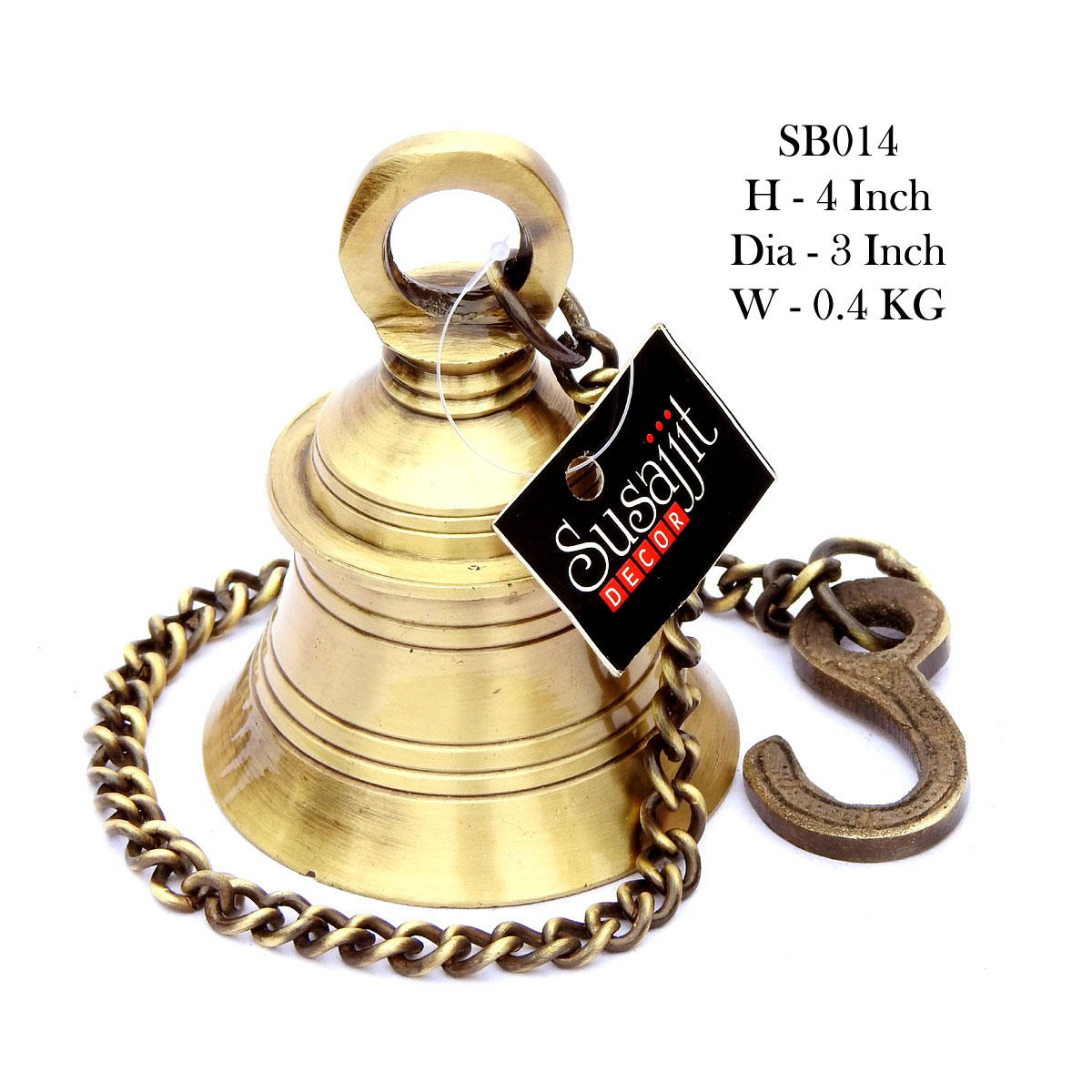 “Pure Brass Hanging Temple Bell in Antique Yellow Finish – Handcrafted Decorative Brass Ship Bell with chain and hook”