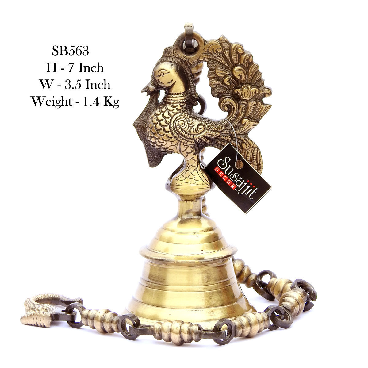 Decorative Brass Peacock Top Bell for Home Temple, Mandir, and Spiritual Wall Hanging Décor
