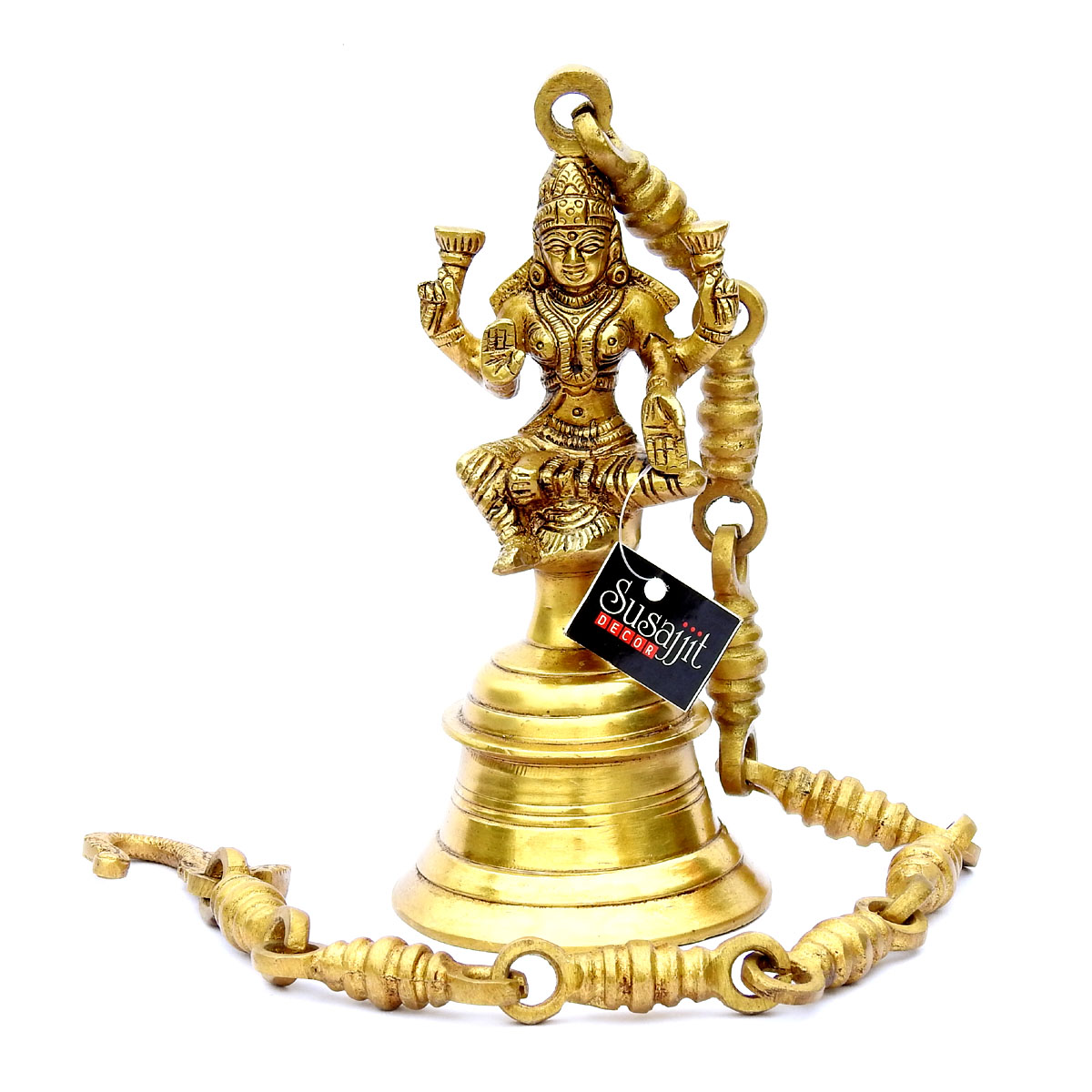 Brass Goddess Lakshmi Hanging Bell Spritual Decor Divine Showpiece for Temple Decor