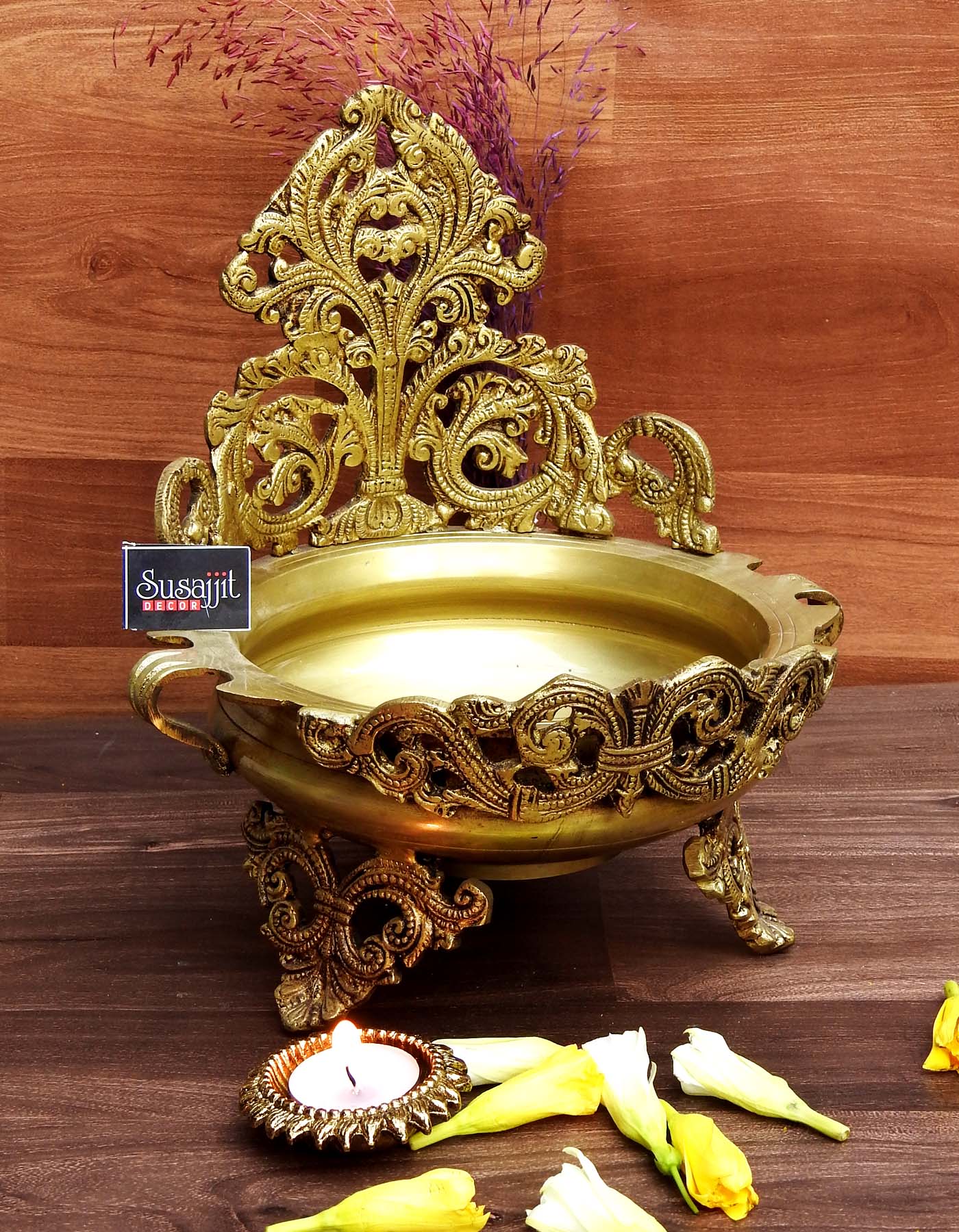 Ornate Brass Bowl with Stand
