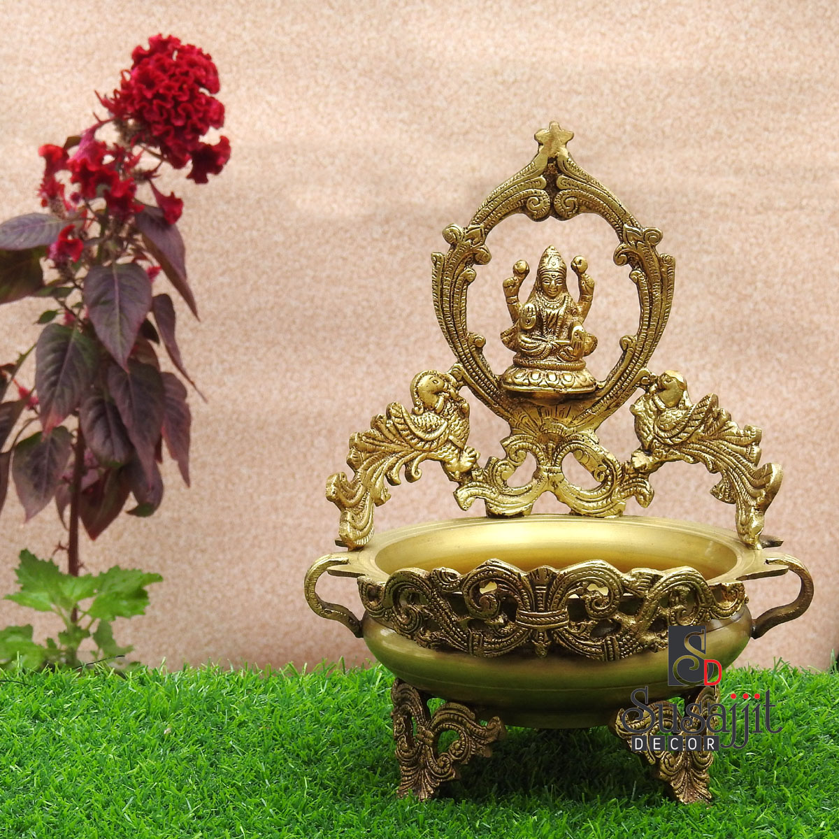 Ornate Brass Urli with Lakshmi Idol