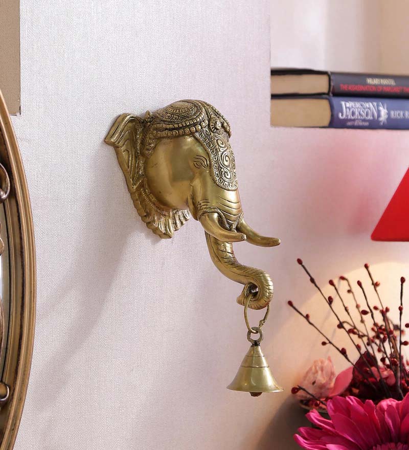 Brass Epehant Head with bell Wall Decor Decorative Showpiece wall hanging