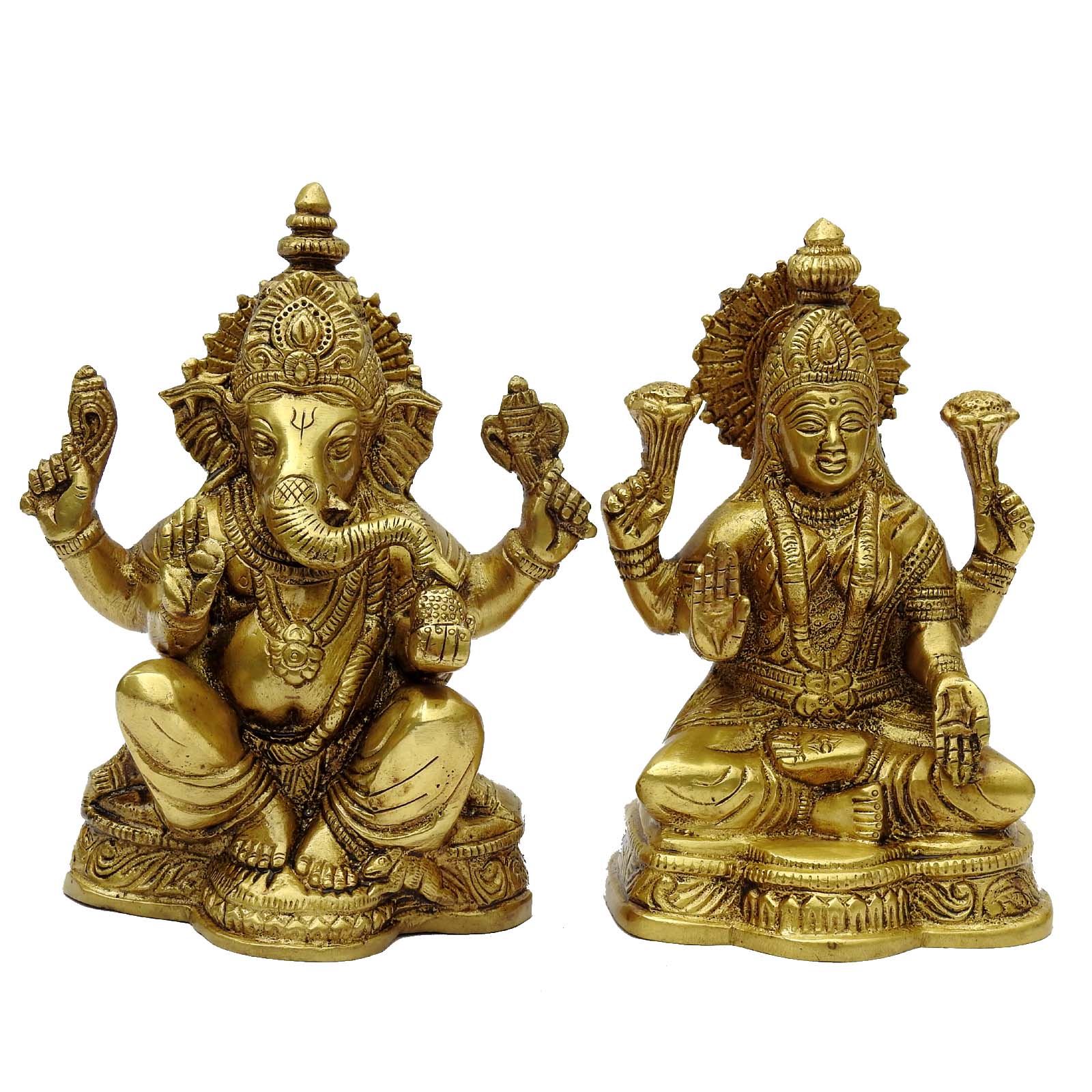 Brass Ganesha and Lakshmi Statues
