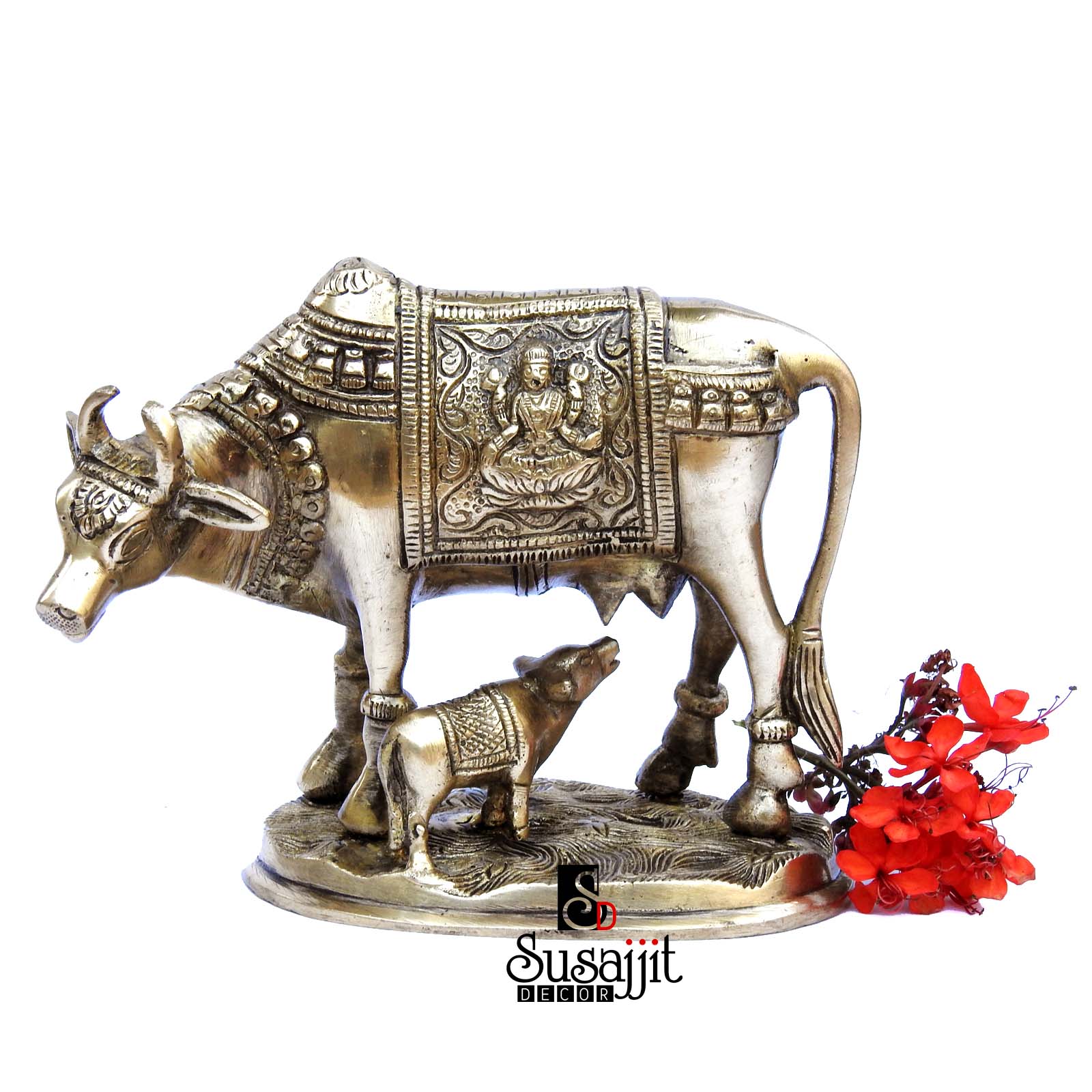 Decorative Brass Cow and Calf Figurine