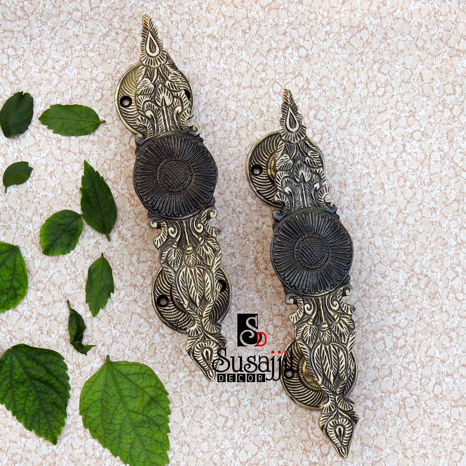 Antique Brass Door Handle Set