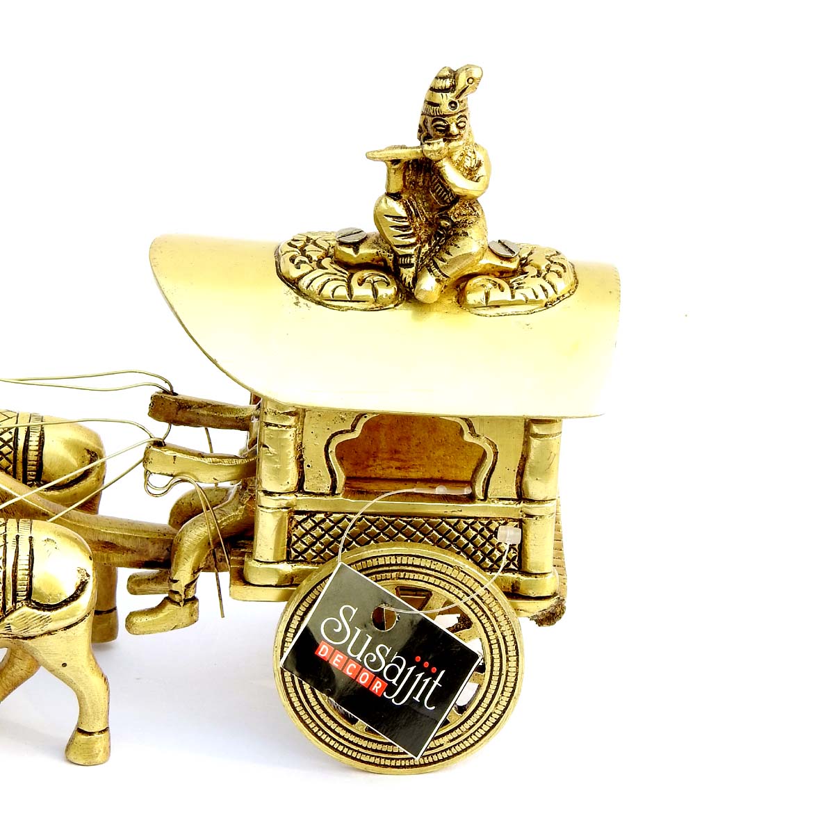 Beautiful Brass Bullock cart with krishna Decorative Showpiece for Home Décor