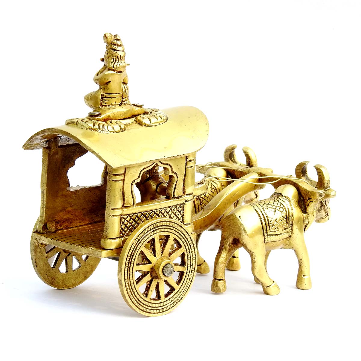 Beautiful Brass Bullock cart with krishna Decorative Showpiece for Home Décor