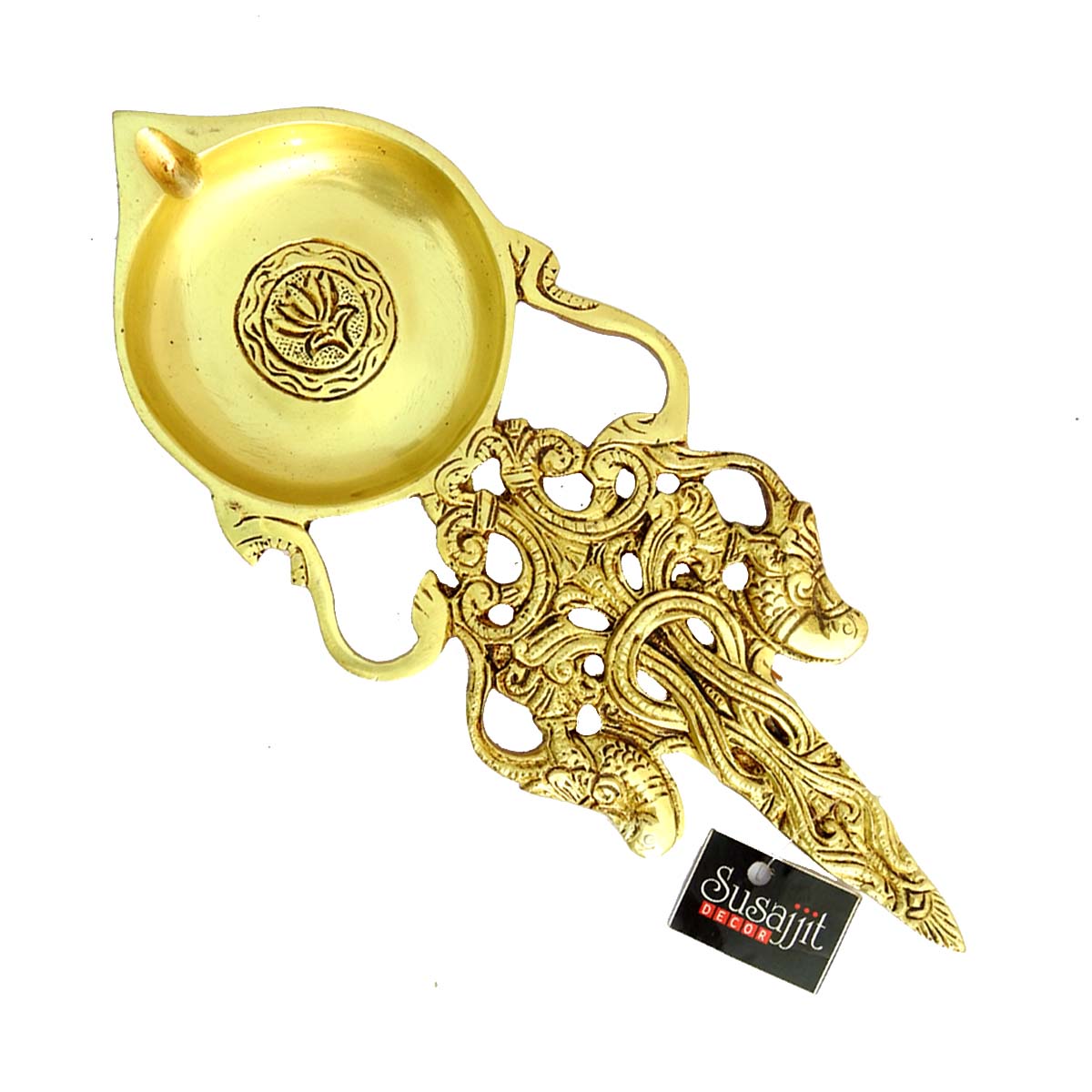 Asthetic Brass Decoratie Diya Spritual brass spoon oil lamp with Intricate Design