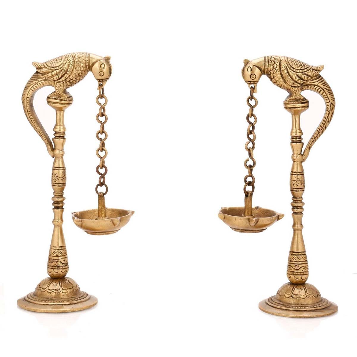 Brass Parrot Hanging Oil Lamp Set