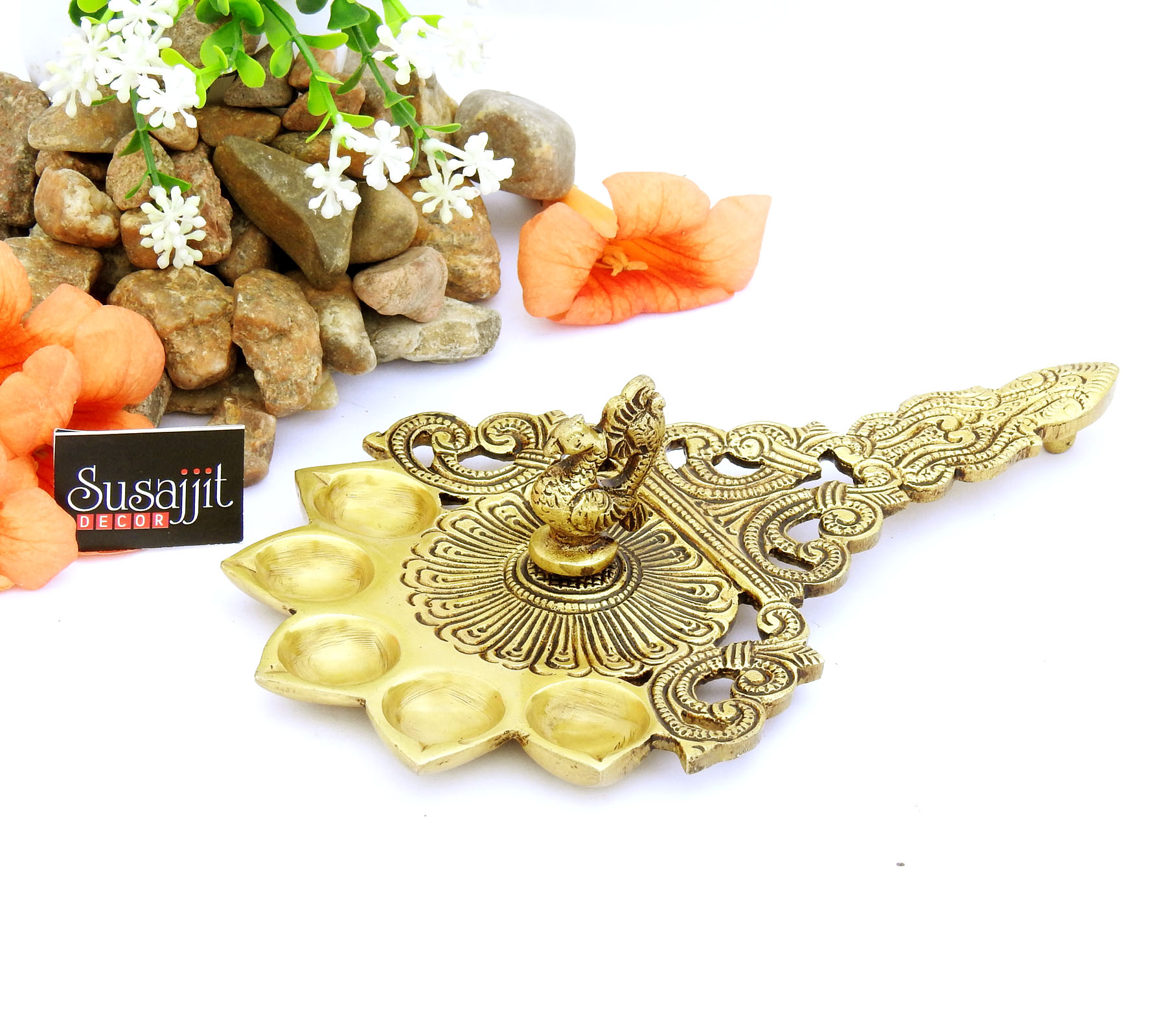 Brass Peacock Oil Lamp