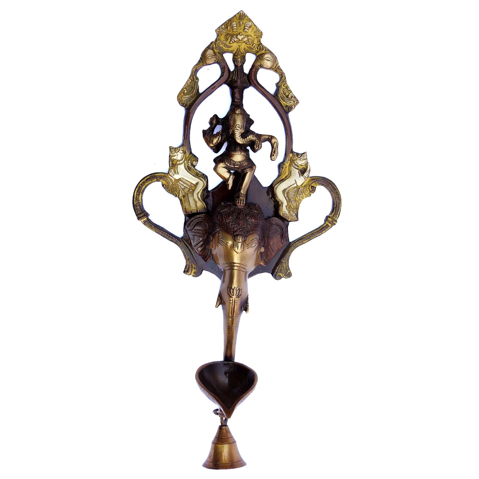 Traditional Handcrafted Antique decorative Brass Dancing Ganesha Wall Hanging Diya Oil Lamp