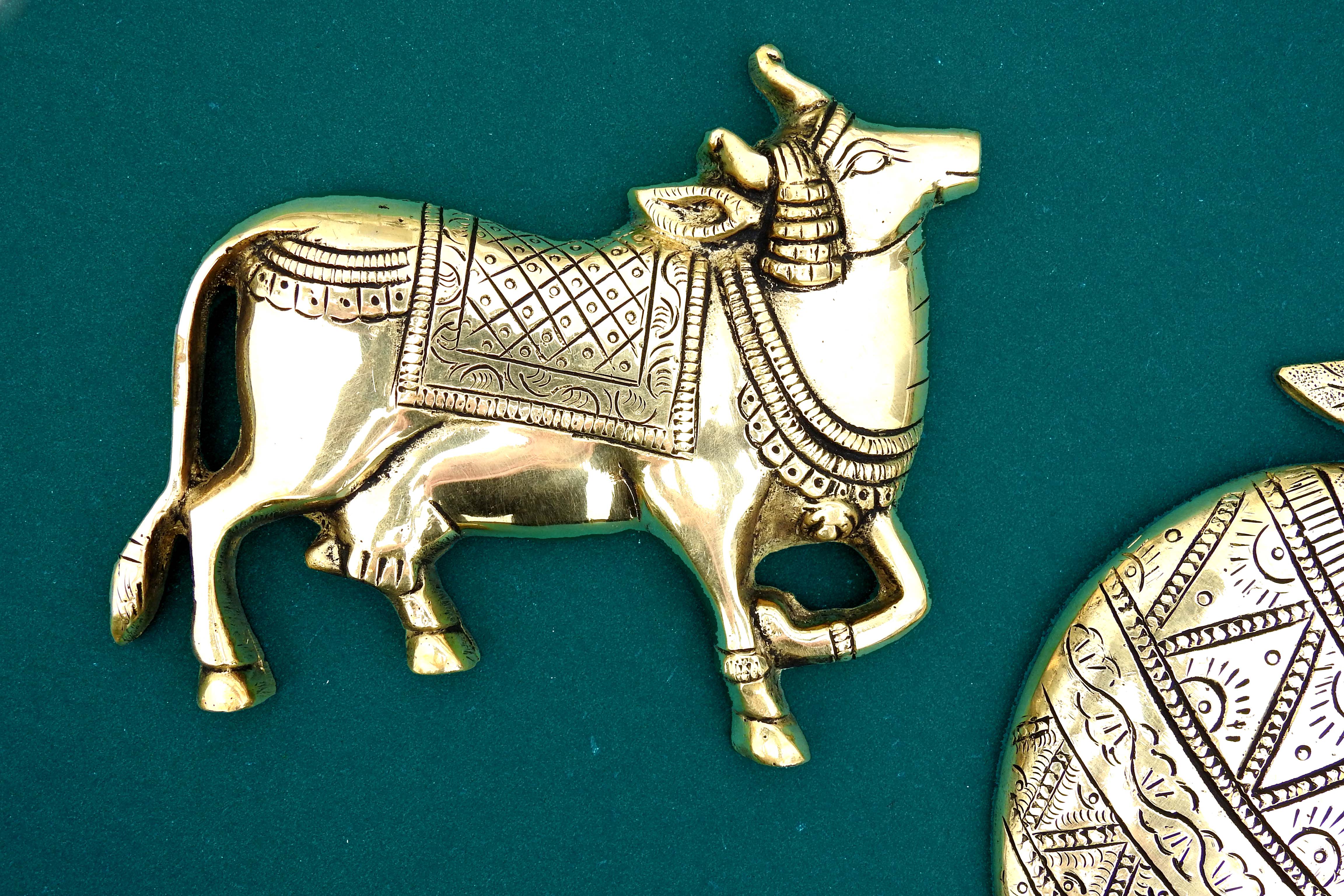 Brass Decorative Kalash with cow Beautiful Wall Decor Exquisite Home Decor Showpiece